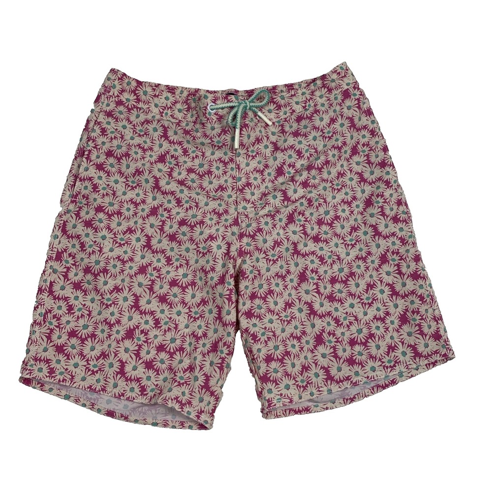 johnnie-O Elliston Swim Trunks Mens Medium Pink Cocktail Print Mesh Lined
